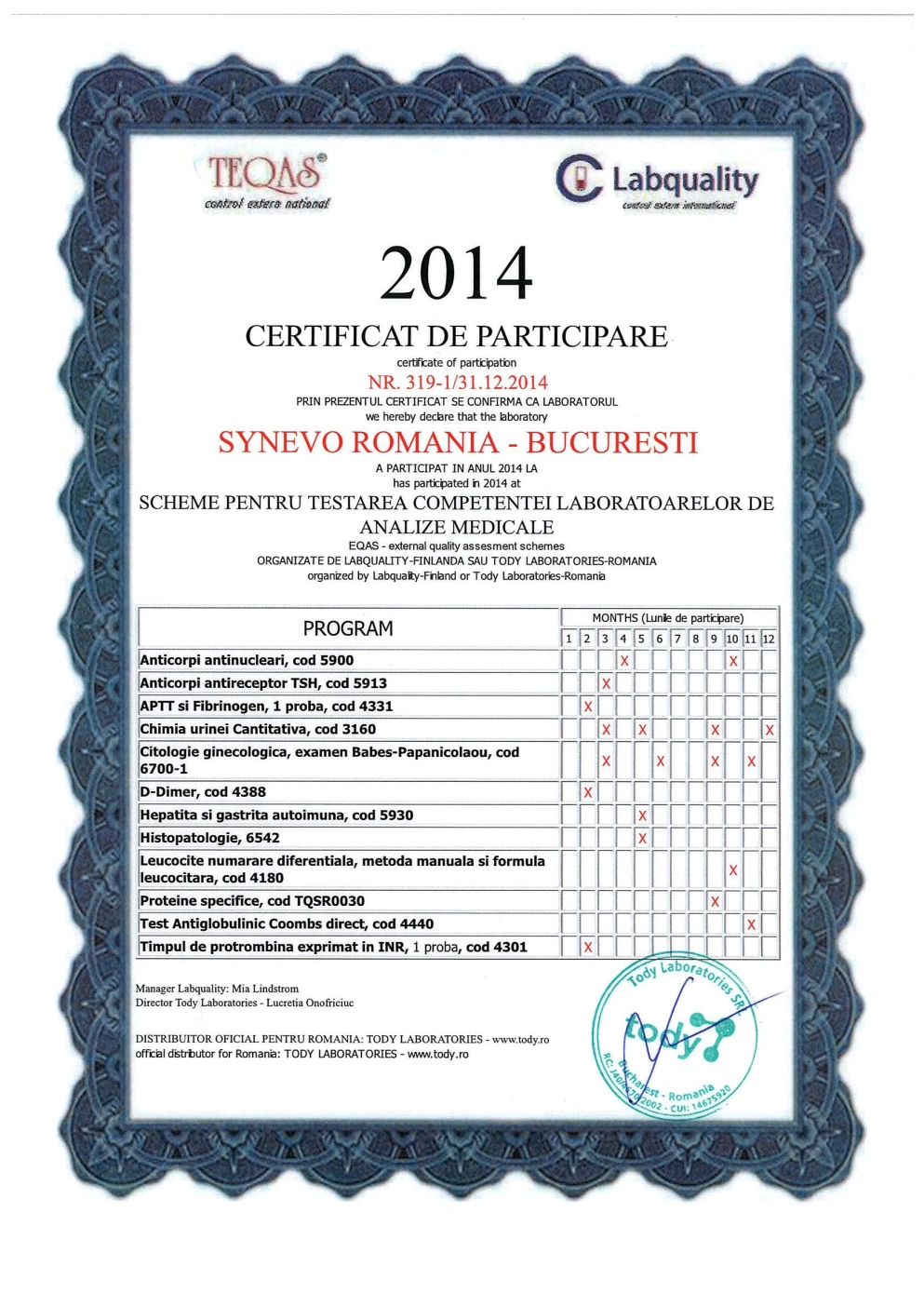 Certificate - Synevo