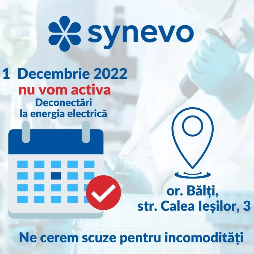Centrul de recoltare din or.Bălți, str.Calea Ieșilor, nr.3 în data de 1 decembrie 2022, nu va activa! - Synevo